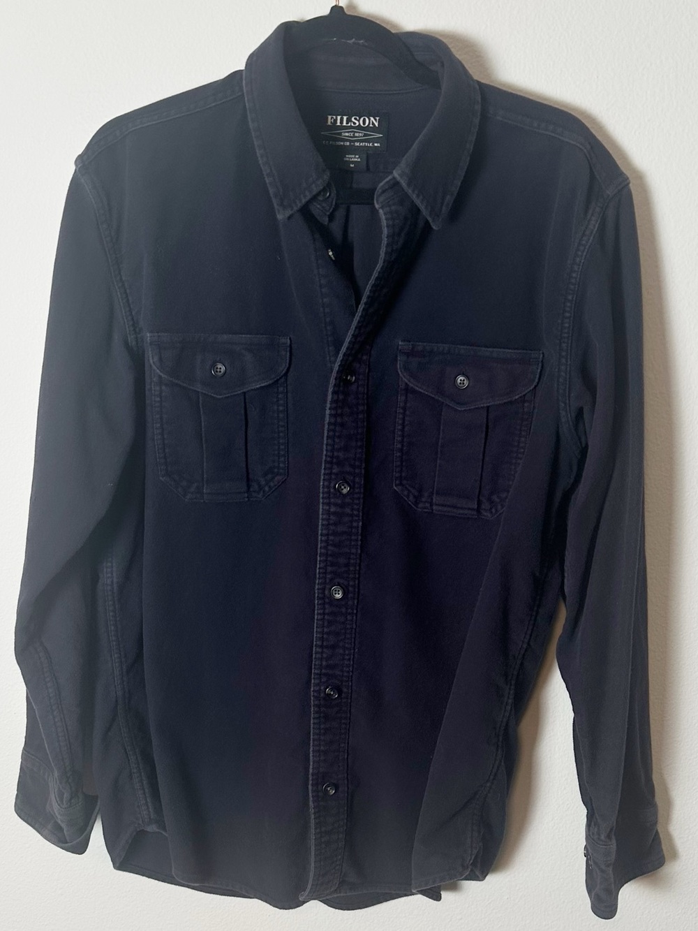 Filson Flannel Shirt 100% Cotton Navy Ink Dark Blue Black Button Down Medium